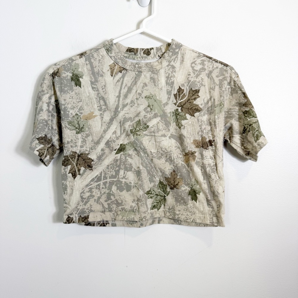 Abercrombie Kids T-Shirt Unisex 7/8 Tan Camo Leaf Print Relaxed Fit Tee